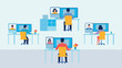 © Mambo_VG - Illustration of people working remotely with video conferencing on multiple computers and screens