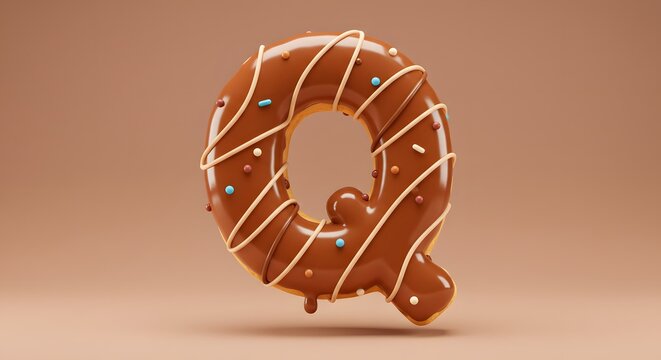 Letter Q Donut Glazed with Chocolate Drizzle and Sprinkles - Sweet Treat, Alphabet Food Design