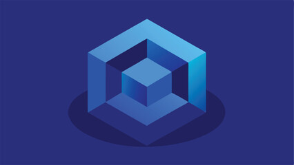Poster - Abstract cubic design in blue with gradient shadows and edge effects showing depth