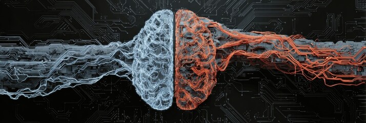 Poster - Stylized Circuit Board Blending Into Nerve Structures Showcasing the Merger of Technology and Biology