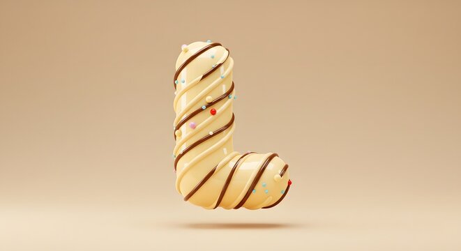 Letter L Donut Font 3D Render - Cream and Chocolate Glazed Alphabet Letter with Sprinkles