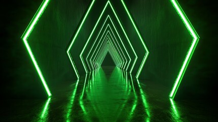 Poster - Abstract 3d background of green neon optical lines flowing directionally with motion blur effect, glowing light burst like fiber data stream and dynamic tech energy spectrum concept