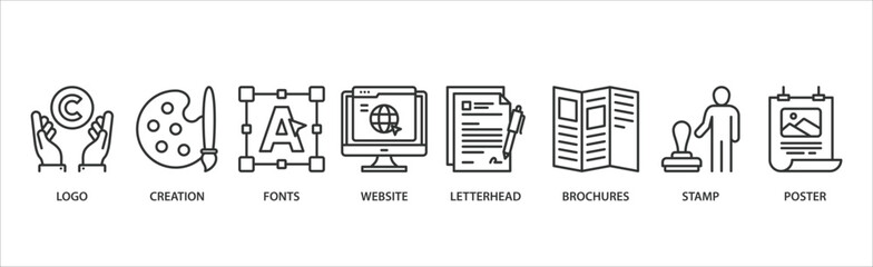 corporate design banner web icon vector illustration concept with icon of logo, creation, fonts, web