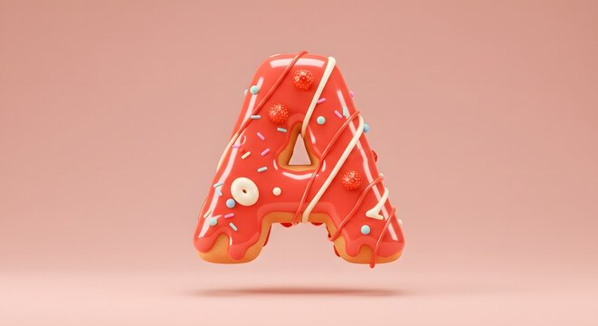Letter A Donut, Pink Icing, Candy Sprinkles, 3D Rendering