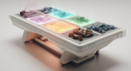 Aufkleber - A display of smart materials demonstrates their unique properties, showcasing multiple samples undergoing transformation.