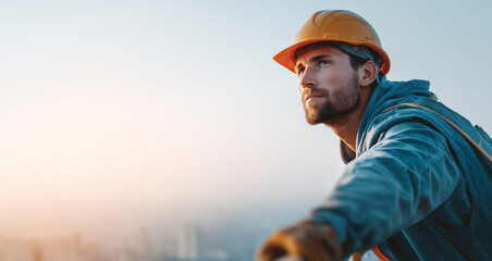 Leinwandbilder - A man observes the skyline, contemplating smart materials and their applications. His focus is on shape memory alloys and liquid metal, showcasing adaptive engineering principles at sunset.