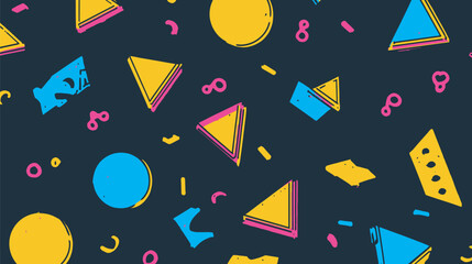 Poster - Geometric shapes scatter atop dark textured background illustration