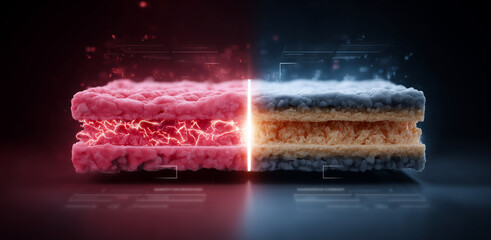Aufkleber - This visual showcases the dynamic transformation of smart materials, highlighting the distinct properties of shape memory alloys and liquid metal adaptive technology in a controlled environment.