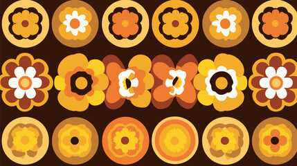 Poster - Retro flowers compose stylized pattern on dark backdrop showcasing seventies style.