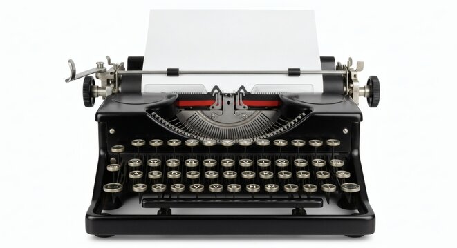 Vintage Black Typewriter Ready to Create Story on White Background.