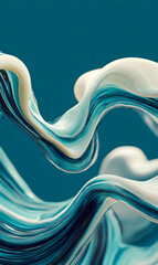 Poster - Abstract flowing waves design with teal blue and creamy white color scheme creating dynamic movement fluidity and serene aesthetic appeal
