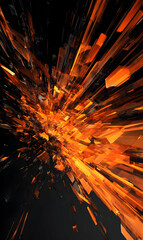 Poster - Exploding digital art with fiery orange shards forming a dynamic and abstract pattern against dark backdrop