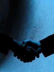 Poster - Partnership Established Through Handshake Over a Subtle Grid, Symbolizing Collaboration on a Modern Blue Backdrop