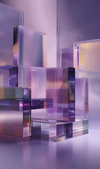Poster - Abstract composition featuring glass cubes with captivating reflections and a gradient of soft purple tones creating a modern geometric display