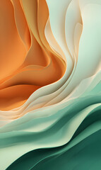 Poster - Ethereal digital artwork featuring flowing waves in soft hues of orange green and white create a serene and mesmerizing abstract design