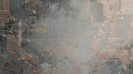 Poster - Abstract tech backdrop illustrating computer hardware circuits on a grunge textured surface