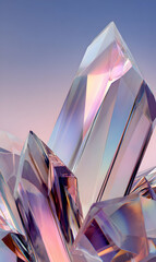 Poster - Iridescent Crystal Cluster Abstract Beauty Reflecting Light in a Dreamy Gradient Sky Backdrop Texture