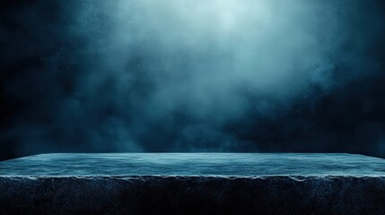 Poster - Dark textured platform with misty blue background, creating a mysterious and atmospheric scene.