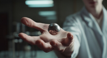 Aufkleber - A researcher in a lab demonstrates the properties of adaptive liquid metal. The shape memory alloy transforms and responds in an impressive way, showcasing innovation in material science.
