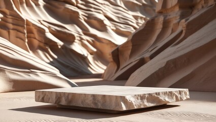 Leinwandbilder - Stone product display podium stand with shadow nature leaves on brown curtain background. 3D rendering
