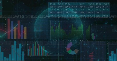 Aufkleber - On sphere pulse, animated data dashboard displaying tables and charts updating to visualize trends