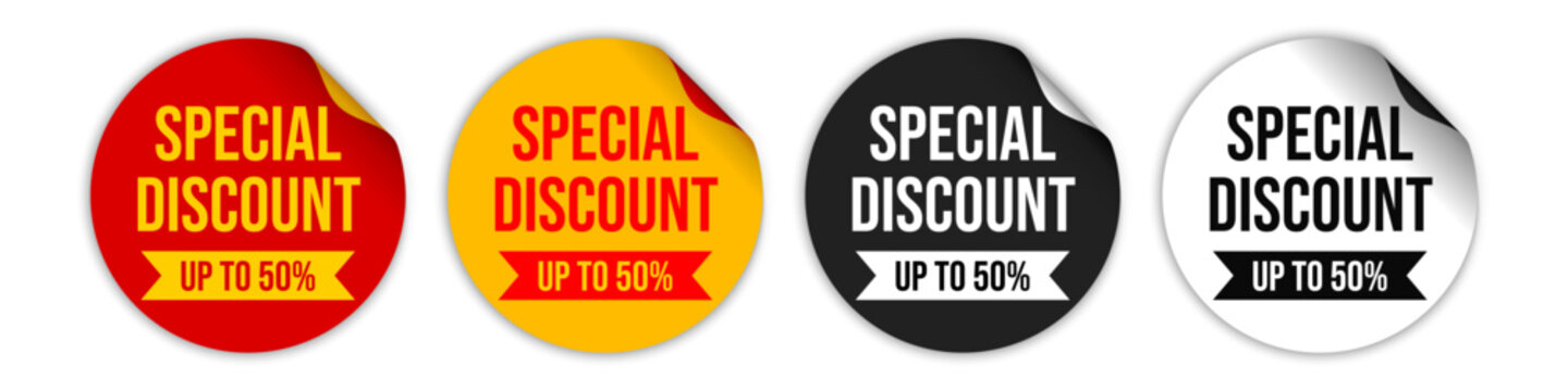 Special discount label round 3d, promotional sticker for sale and advertising