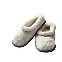 Poster - A cozy pair of indoor slippers, fleece-lined, isolated on a empty plain background