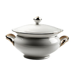 Poster - A ceramic soup tureen with lid and handles, isolated on a empty plain background