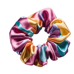 Poster - A colorful scrunchie for hair, made of satin fabric, isolated on a empty plain background