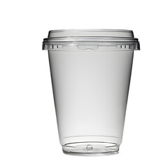 Poster - A disposable plastic cup, transparent and empty, isolated on a empty plain background