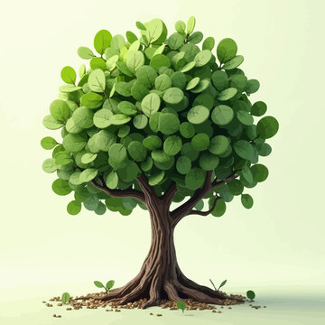 Stylized 3D Render of a Lush Green Tree with Thick Trunk and Round Leaves