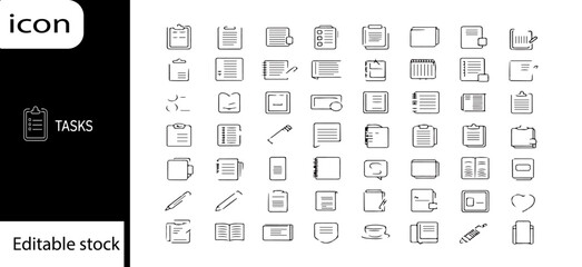 Poster - A collection of task related icons in black and white showcasing various document and writing tools symbols
