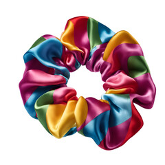 Poster - A colorful scrunchie for hair, made of satin fabric, isolated on a empty plain background