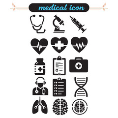 Poster - Black and white vector medical icon set for web design and business illustration