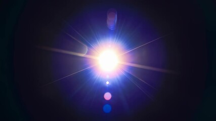 Poster - Bright cinematic optical lens flare with light reflection and abstract energy effect on black background footage.