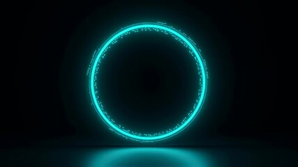 Poster - Glowing neon blue circle on a dark background. Abstract futuristic digital frame for modern technology display footage.