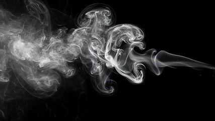 Poster - Fluid white smoke streams against dark background. Dynamic movement and wispy texture for atmospheric visual effect and artistic background footage.