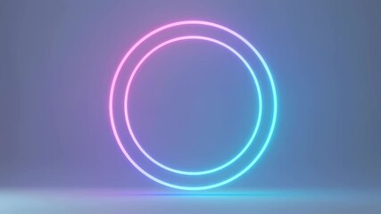 Poster - Glowing neon light circle rings on a minimal studio background. Abstract sci-fi digital portal and futuristic technology concept animation footage.