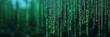 © Tanakrit - Vertical streams of green digital code cascade against a dark, blurred background, evoking a futuristic and cybernetic atmosphere.