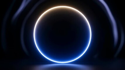 Poster - Glowing neon circle with radiating light waves for a dynamic futuristic portal backdrop. Abstract technology, energy, and digital data concept. Motion animation.