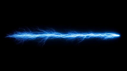 Poster - Blue lightning bolt on black background. Electrical discharge effect for energy and power concept. Abstract high voltage current motion footage.