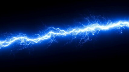 Poster - Blue lightning bolt strike on black background. Electric discharge animation for power, energy, and technology concept footage.