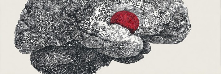 Aufkleber - Scribbled Sketch of a Brain With a Distinctive Red Center Inviting Creative Exploration and Expression of Thoughts and Ideas
