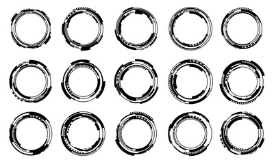 Poster - Set of sci fi black circle user interface elements technology futuristic design modern creative on white background vector