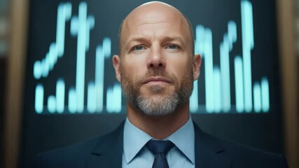 Aufkleber - Confident Business Executive Portrait with Financial Graphs in Background Conveying Success and Leadership in Corporate Environment