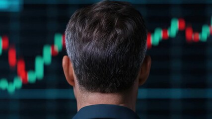 Poster - Person Analyzing Stock Market Trends with Trading Charts and Candlestick Graphs in Background