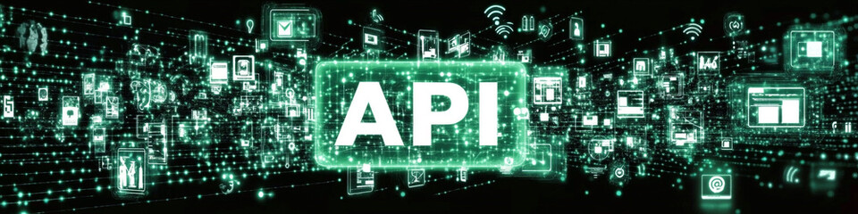 Fototapete - Glowing green API representing coding structure