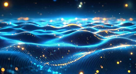 Abstract blue waves digital particles background