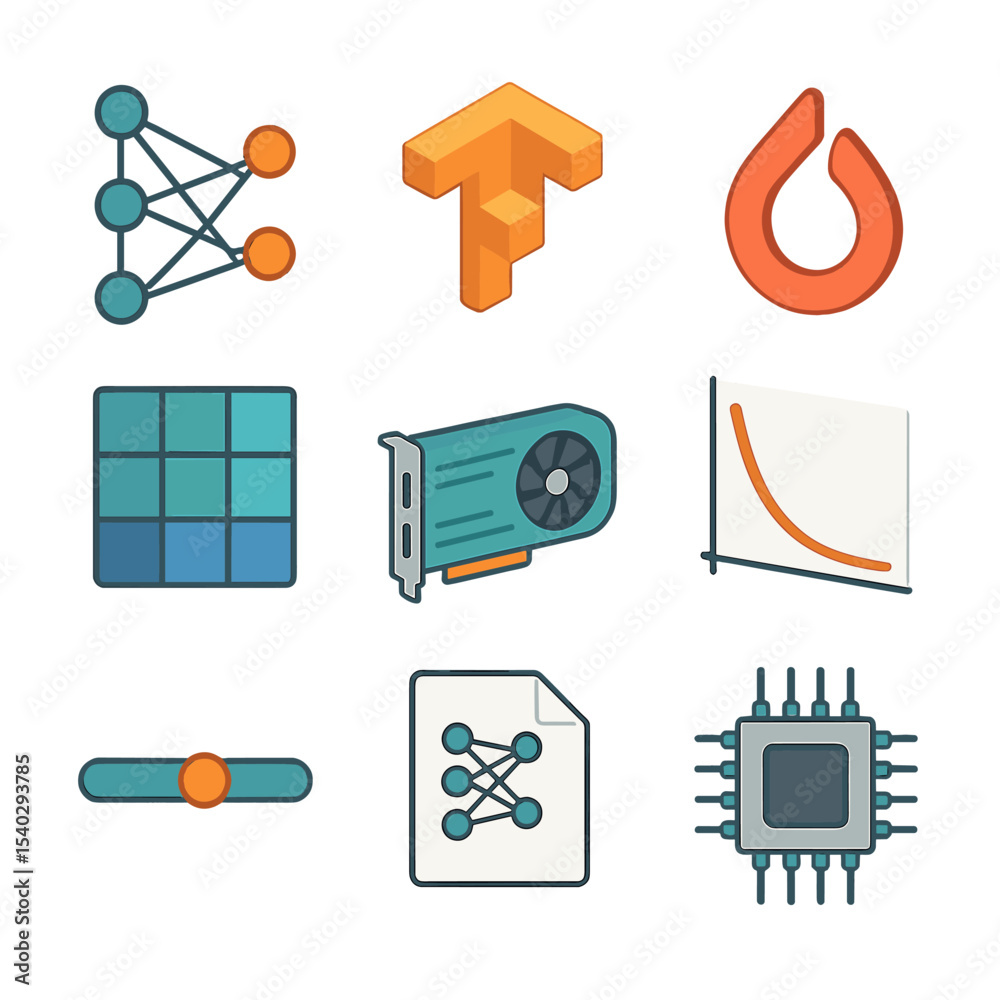 AI Framework Icons. Isometric Flat icon set of AI and machine learning ...
