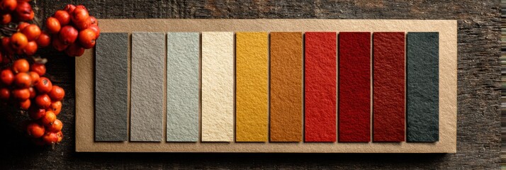 Poster - Retro Textured Chart Showcasing a Warm Fall Palette With Grain Detail on Wooden Background